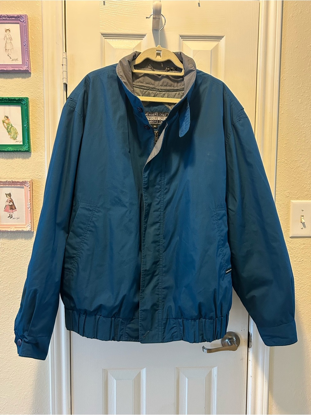 Members Only Teal Blue Bomber Jacket with Gray Trim- removable double insulation
